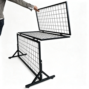 Panneaux muraux en grille de fer Db Wholesale, lot de 2, présentoirs autoportants double face, étagères suspendues en métal à base en T, style industriel - Product Image 4