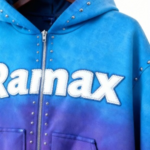 Conjunto de Sudadera con Capucha y Pantalones Deportivos Casuales Unisex de Talla Grande para Hombre, con Logotipo Personalizado, Pedrería Brillante, Cierre de Cremallera, Diamantes de Imitación - Product Image 3