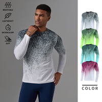 T-shirt à manches longues imprimé 100% polyester pour homme, séchage rapide, respirant, haut de gamme pour la course à pied, la musculation et l'entraînement