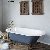 Ortonbaig-piédestal de couleur café trempage autoportant en fonte émaillée blanche baignoire de salle de bain à la main sans mélangeur de robinet