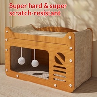 Griffoir et lit pour chat intégrés, maison pour chat résistante à l'usure, antidérapante, double couche, quatre saisons, en carton ondulé