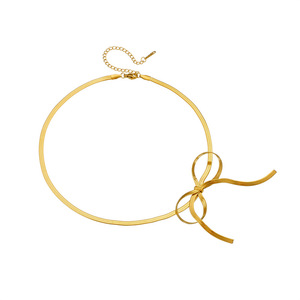 Bowknot Snake Chain Necklace Gold Plated Stainless Steel Fashion Pendant For Gift - Product Image 5