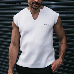 Chaleco de Punto Personalizado Premium para Hombre, Corte Ajustado, Sin Mangas, Color Blanco Sólido - Product Image 1