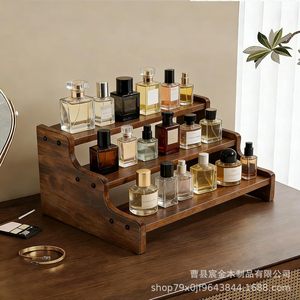 Wooden Three Tier Cosmetic Organizer <b>Desktop</b> Storage Rack For Perfume Bottles Makeup Toiletries - Product Image 4