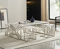 Table basse en acier inoxydable, ensemble de 4 pièces, style européen, meubles d'intérieur, dessus en marbre