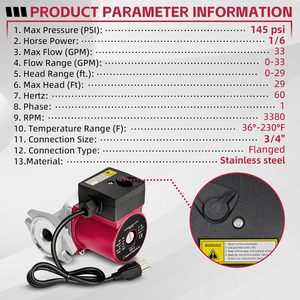 Newnine ST ปั๊มหมุนเวียนน้ำเหล็ก115V 1/6HP 33 GPM 29ฟุตสำหรับการเปลี่ยนเครื่องทำความร้อนด้วยรังสีความร้อน - Product Image 4