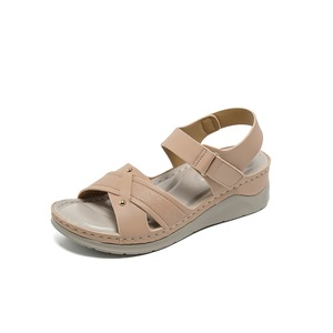 Sandales compensées à brides croisées avec boucle, en cuir microfibre, talon compensé, chaussures d'été pour femmes, livraison directe - Product Image 1