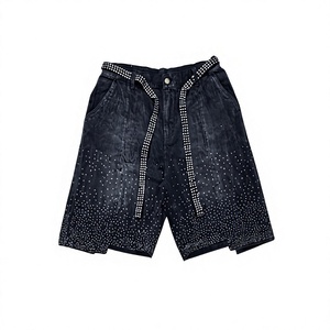 Shorts en jean respirants taille haute pour homme, délavés, avec rivets décoratifs, style décontracté printemps-été, coupe droite, en coton - Product Image 6