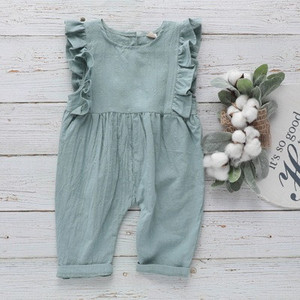 Combinaison d'été personnalisée en coton et <span class=keywords><strong>lin</strong></span> à volants pour fillette, vêtements pour enfants, combinaison-pantalon pour filles - Product Image 6