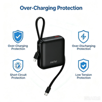 Power Bank Mini 10000mAh Terbaru 22.5W PD Pengisian Cepat Charger Portabel dengan Kabel Ganda Terintegrasi Layar LCD