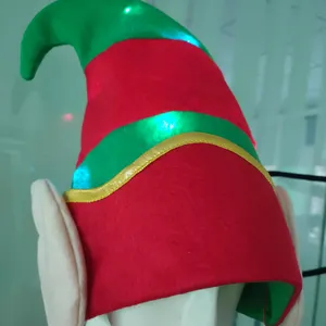 Topi Telinga Elf Natal dengan Lampu Led Xmas Cosplay Topi Kurcaci untuk Dewasa dan Anak-anak