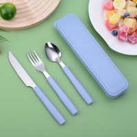 Ensemble de couverts portables en acier inoxydable exquis, style occidental moderne, trois cuillères, fourchettes, couteaux, pour le camping en plein air, en plastique durable
