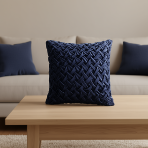 Cojín Decorativo Cuadrado de Terciopelo Tejido Azul Marino Sólido, Estilo Moderno, 18x18 Pulgadas, Decoración para el Hogar - Product Image 2