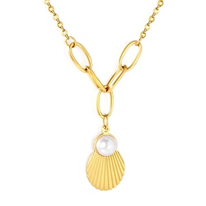 Collier en acier inoxydable, bijoux de mode plaqué or 18 carats, collier tendance avec pendentif coquillage, chaîne maillons, bijoux de plage et d'océan pour femme - Product Image 1