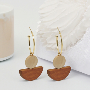 Sdell colgante de Pendientes de Forma geométrica de madera mới Bohemian gỗ hình học dài bông tai bạc kim tai móc - Product Image 4