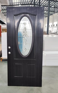 Puerta de Panel de Acero con Vidrio Ovalado Pequeño, Puerta Metálica de Entrada con Inserto de Vidrio Ovalado - Product Image 1