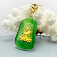 Ukiran Tangan Liuli Lucky Charm Kuan Yin Hijau Tara Tertawa Buddha Liontin Gantung Kristal Kalung