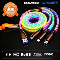 Cable de Datos RGB Tres en Uno con Carga Rápida y Conectores USB-A/Micro USB, Transferencia de Datos con Efectos de Luz Fluida