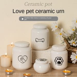 Ceramic Pet Cremation <strong>Urn</strong> for Ashes, Sealed Lid Memorial <strong>Urn</strong> for Dogs and <strong>Cats</strong>, Pet Funeral Supplies - Product Image 2