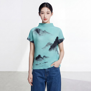 Nueva Colección Verano 2026, Top Plisado Miyake, Camiseta de Manga Corta con Estampado Elegante e Informal para Mujer, Venta al Por Mayor - Product Image 1