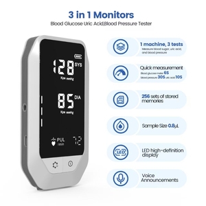 Moniteur 3-en-1 de glycémie, d'acide urique et de pression artérielle avec fonction vocale, mémoire, alimentation par batterie/électrique/USB, pour usage hôtelier et domestique, en plastique - Product Image 1