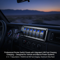 DAMAVO Panneau de commutateur à bascule étanche IP65 4-7 gang 12V-24V en alliage d'aluminium et nylon pour usage marin et industriel avec chargeur USB rapide