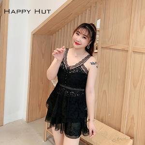 แฮปปี้ฮัทชุดเดรสลำลองคอวีแขนกุดลูกไม้สีดำเอวยางยืดชุดเดรสฤดูร้อนผู้หญิงขนาดบวก N7041 - Product Image 4