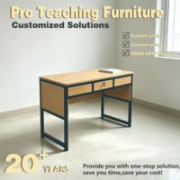 Bureau d'enseignant avec tiroir verrouillable, table d'étude à hauteur fixe avec plateau en bois et structure en acier, mobilier scolaire moderne