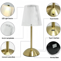 Lámpara de mesa LED recargable USB dorada romántica, moderna, elegante, para dormitorio, decoración cálida, Ovalada para boda, mesita de noche, cama de Metal pequeña