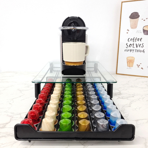 6 Rangées 60 Pods <span class=keywords><strong>Nespresso</strong></span> Café Capsule Holder Bureau Tiroir Titulaire Métal Café Capsule Cuisine Organisation avec Plateau en Verre - Product Image 4