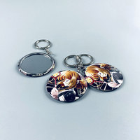 Modedesigner benutzer definierte Weißblech druck Anime Schlüssel anhänger Schlüssel ring leer Metall knopf Mini Spiegel Schlüssel bund