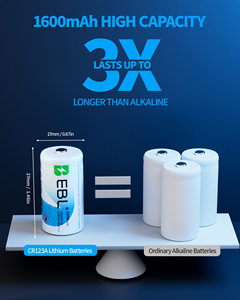 Paquete de 6 Baterías de Litio <span class=keywords><strong>EBL</strong></span> CR123A de <span class=keywords><strong>9V</strong></span>, 3 Voltios, 123, 1600mAh, 10 Años de Duración, para Cámara - Product Image 3