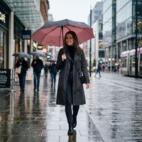 Parapluie pliant automatique personnalisé à 10 baleines avec bord réfléchissant, design inversé et poignée en bois, idéal pour les cadeaux d'affaires