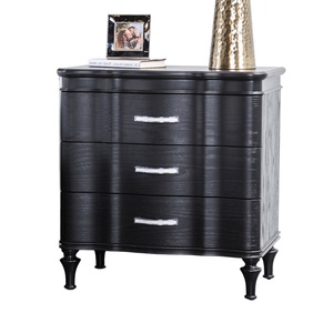 Modern <b>Black</b> Nightstand Solid Wood Turned Legs Curved Front Bedroom Furniture <b>Bedside</b> <b>Table</b> - Product Image 2