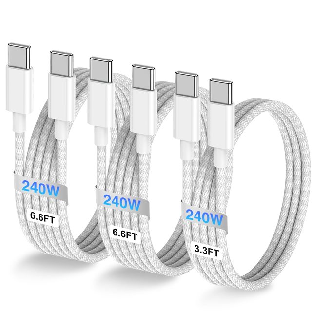 PD 240W Dual Type C USB C to USB C Cable Fast Charging Data Cable Braided Type C Multi Charging Cable 1/2M for Phone 15/16/17