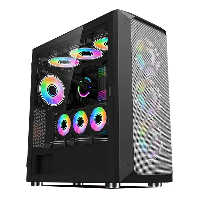 Custom OEM Metal Mesh Front Panel 5V 12V PWM ARGB Fans CPU Cooler Tempered Glass Side Panel E-ATX PC Computer Case for Gaming