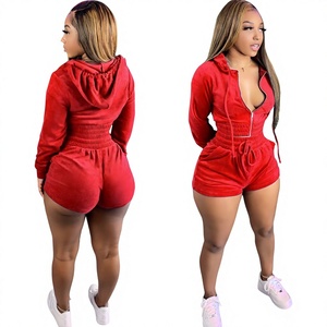 Women's <b>Black</b> Velvet Hooded Zipper <b>Jumpsuit</b> Full Sleeve Solid Color Casual <b>One</b> Piece Set Breathable Knitted <b>All</b> Seasons Wear - Product Image 2