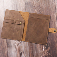 Porte-documents vintage en cuir vieilli avec pochette pour cartes et bouton-pression pour hommes, femmes, bureau, voyage, journal