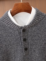 Pull en cachemire pur à col roulé mi-haut pour homme, avec boutons, coupe ample, tricoté
