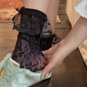 Lace Trimmed Women's Mid Calf <b>Socks</b> <b>Black</b> Hollow Out Thin Slouch <b>Socks</b> Breathable Cotton Summer <b>Socks</b> For Youth - Product Image 1