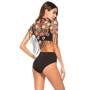 <span class=keywords><strong>2</strong></span> en 1 Colorful Irregular Crochet Mesh Tassel Scarf Sexy Fishnet Knit Bikini Swimsuit Beach Wear Cover up for Women - Product Image 3