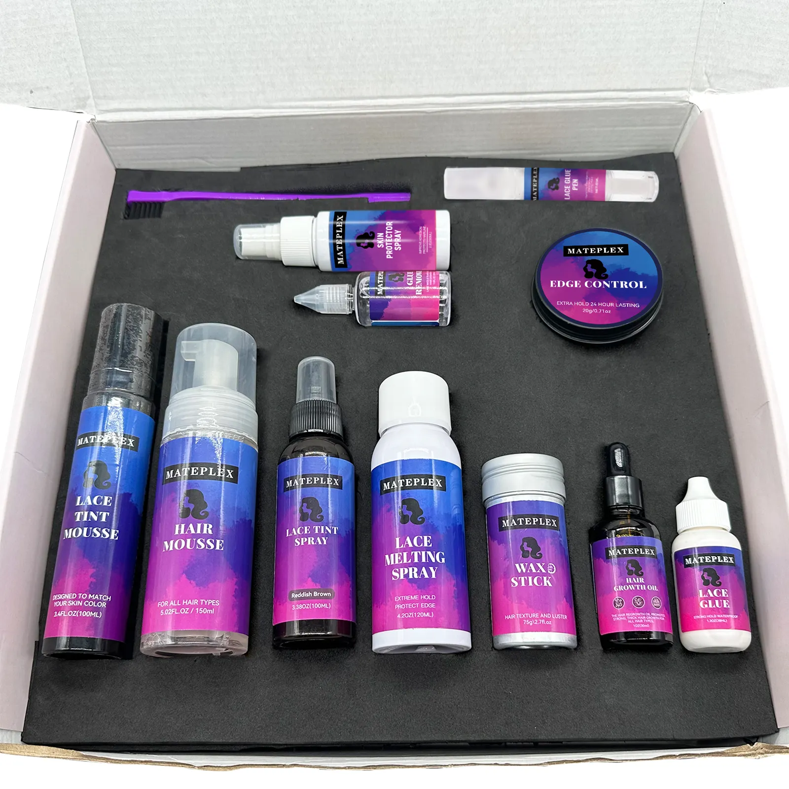 Nouveau paquet d'installation de perruque personnalisé kit d'installation complète de fabrication de perruque bâton de cire dissolvant de colle dentelle teinte dentelle en spray