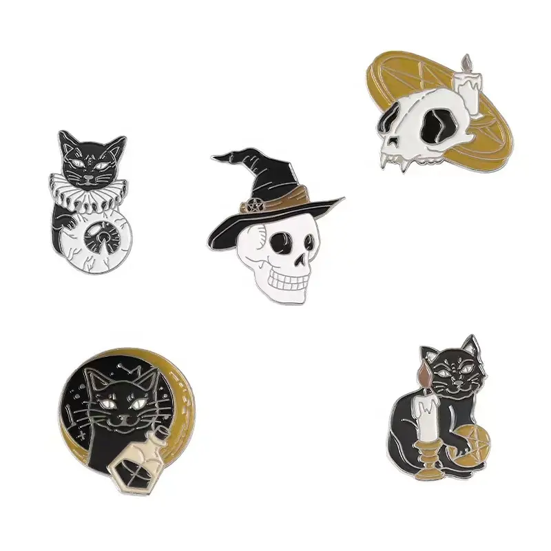 Metal Retro Escuro Horror Halloween Touro Cabeça Gato Preto Denim Jacket Esmalte Lapela Pin Pronto Para Enviar