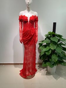 OEM personalizzato abito di pizzo rosso per le donne Sexy taglio basso di alta Modulare elegante da sera di nozze guanti stile alla moda <span class=keywords><strong>impero</strong></span> - Product Image 2