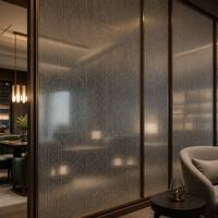 Ultra Clear Fluted Glass Panel with White Dot Pattern Decorative Reeded Glass Partition Wall for Home Office Room Divider