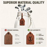 Étiquette de sac de golf en similicuir gravable au laser avec 3 tees en bois, logo personnalisé, étiquettes de golf vierges, support de tees de golf en cuir gravable au laser, cadeau pour père