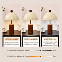 Lampe de table moderne vintage à abat-jour en forme de champignon, base en bois massif, tige en métal, lampe de chevet pour chambre à coucher, salon, décoration de la maison