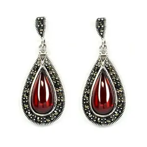 GKP-0950 925 earring sterling Thai with red agate and marcasite vintage silver earring