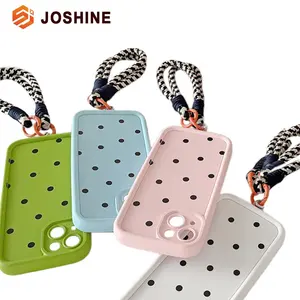 Women Girls Soft TPU Silicone Shockproof Protective Camera Protection Dot Wrist Strap Phone Case for iphone 15 14 13 Pro Max