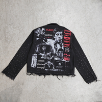 Veste en jean pour homme, nouveau style streetwear vintage, coupe courte, manches ornées de strass, en tissu épais